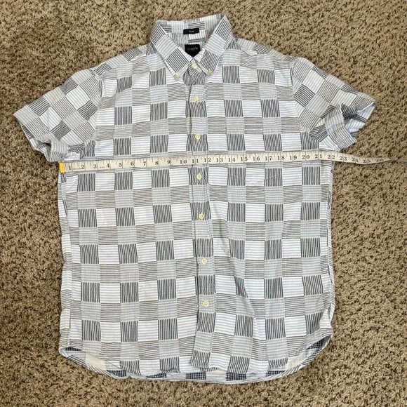 J.Crew Slim Fit Short Sleeve Button Down Shirt Blue Checkered Mens L Cotton - Picture 8 of 9